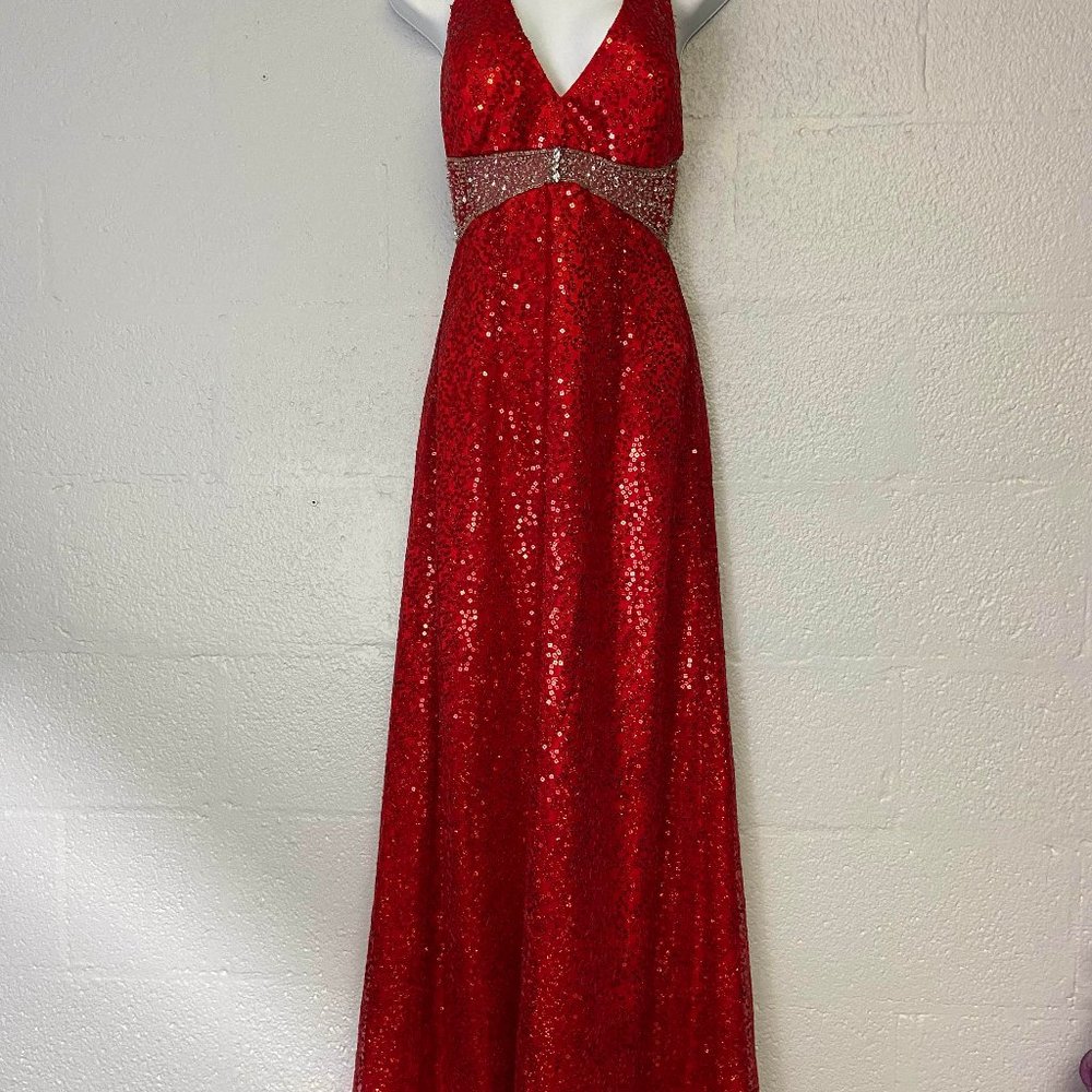 Alyce Designs Red/Silver Sequined Formal Sz6